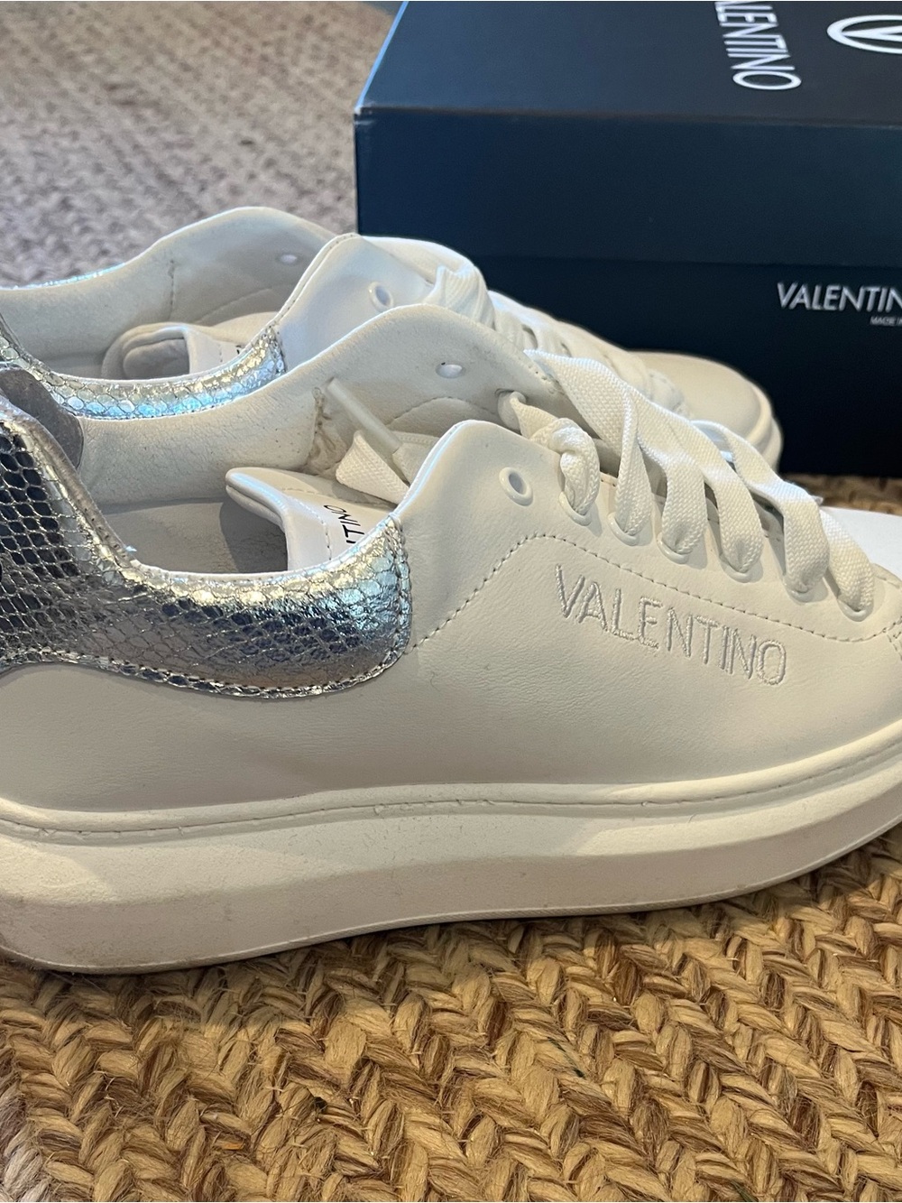 Valentino by Mario Valentino Fresca Python Leather Platform Sneakers Size 10
